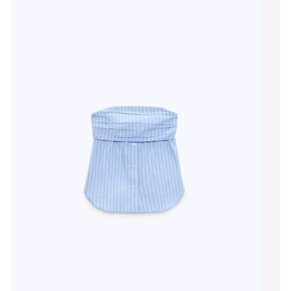 Zara Strapless Pomplin Top Straips Size M 7808 280 044 LIGHT BLUE